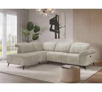 DecoInParis Canapé d'angle Relax électrique en Velours chiné Beige SOLINA - Angle Gauche