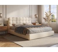 DecoInParis Lit Coffre en Tissu Bouclette Beige 160x200 cm Biscuit