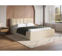 DecoInParis Lit Coffre en Tissu Bouclette Beige 160x200cm Yuna