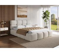 DecoInParis Lit Coffre en Velours chiné Beige 160x200 cm Bubble