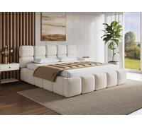 DecoInParis Lit Coffre en Velours chiné Beige 180x200 cm Bubble