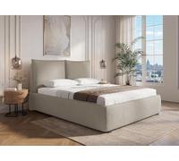 DecoInParis Lit Coffre en Velours chiné Taupe 140x190 cm MELY