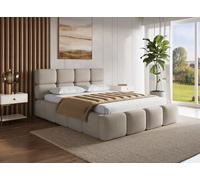 DecoInParis Lit Coffre en Velours chiné Taupe 160x200 cm Bubble