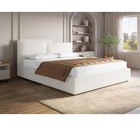 DecoInParis Lit Coffre en Velours côtelé écru 160x200 cm Zelia