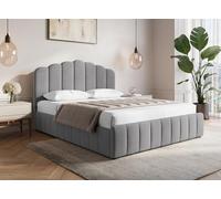 DecoInParis Lit Coffre en Velours Gris 180x200 cm Elvira