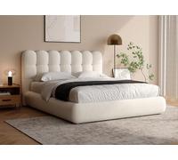 DecoInParis Lit Double en Tissu Bouclette Beige 180x200cm Biscuit