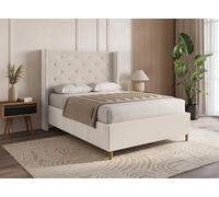 DecoInParis Lit Double en Velours capitonné Beige MAREVA 140x190 cm