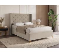 DecoInParis Lit Double en Velours capitonné en Velours Taupe MAREVA 160x200 cm