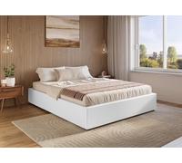 DecoInParis Lit sommier relevable avec Coffre en Simili Cuir Blanc 180x200 cm LIZBAN