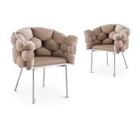 DecoInParis Lot de 2 chaises en Velours Beige Pieds en métal argenté Charlotte