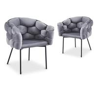 DecoInParis Lot de 2 chaises en Velours Gris Pieds en métal Noir Charlotte