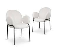 DecoInParis Lot de 2 fauteuils Design avec accoudoirs en Tissu Bouclette Blanc BENTA