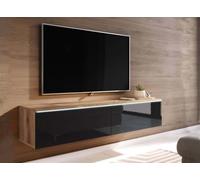 DecoInParis Meuble TV chêne Vieilli et Noir laqué avec LED 2 Portes Malorie- 180 cm