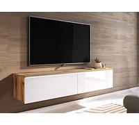 DecoInParis Meuble TV Contemporain en chêne et Blanc avec LED 2 Portes Malorie - 180 cm