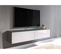 DecoInParis Meuble TV Contemporain Gris et Blanc avec LED 2 Portes Malorie - 180 cm