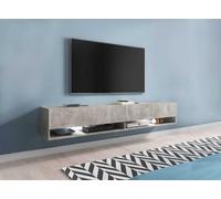 DecoInParis Meuble TV Suspendu 2 Portes 2 niches Gris béton Romane XXL - 180 cm