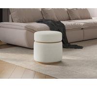 DecoInParis Pouf Design en Tissu Effet Peau de Mouton Blanc écru et Bois Clair Diva