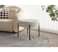 DecoInParis Pouf en Tissu Effet Peau de Mouton Blanc écru et Pieds en métal Noir LEYAN