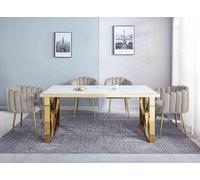 DecoInParis Table à Manger en Verre Effet marbre Blanc ISORE