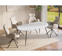 DecoInParis Table à Manger Ovale Effet marbre Blanc DIWAN