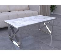 DecoInParis Table Basse en Verre Effet marbre Blanc ISORE