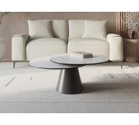 DecoInParis Table Basse Ronde à Plateau pivotant en Verre trempé et céramique Effet marbre SELENIA
