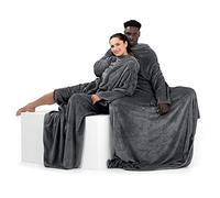DecoKing 150 x 180 cm Couverture à Manches TV en Microfibre avec Manches et Poches Polaire Douce avec Poche pour Les Pieds Graphite Lazy