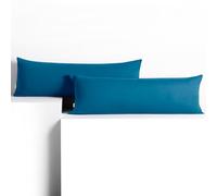 DecoKing Lot de 2 Taies d'oreiller 40 x 200 cm Jersey 100% Coton Peigné Fermeture Éclair Bleu Amber