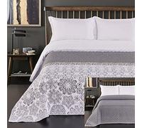 DecoKing 77191 Couvre-lit Double Face, Polyester, Gris Blanc, 170 x 210 x 1 cm, Polyester, Grau weiß, 240 x 260 cm