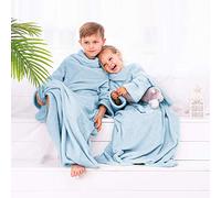 DecoKing 90 x 105 cm Couverture en Microfibre pour Enfant avec Manches Polyester Bleu Clair Lazy Kiddo