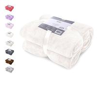 DecoKing Couverture Polaire 200 x 220 cm Plaid Doux en Microfibre pour Lits Canapés Chaises et Divans Style Scandinave Chaude Légère et pour Toutes Les Saisons Ecru Mic