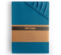 DecoKing Drap-Housse 140x200-160x200 cm 100% Coton Peigné Jersey Doux Drap Housse 140x200cm - 160x200cm Bleu Amber