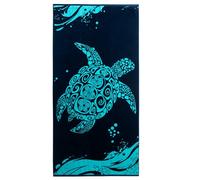 DecoKing Grande Serviette de Plage en 100% Coton, 90 x 180 cm, Double Face, Couverture de Plage Absorbante, Drap de Bain, Bleu, Bleu Foncé, Bleu Marine, Blanc, Turtle
