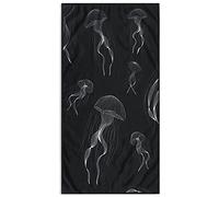 DecoKing Grande Serviette de Plage en Coton, 90 x 180 cm, Double Face, Couverture de Plage Absorbante, Drap de Bain, Bleu foncé, Jellyfish
