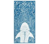 DecoKing Grande Serviette de Plage en Coton, 90 x 180 cm, Double Face, Couverture de Plage Absorbante, Drap de Bain Bleu foncé, Bleu Marine, Blanc Requin