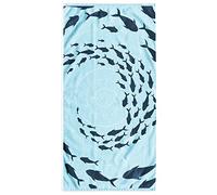 DecoKing Grande Serviette de Plage en Coton, 90 x 180 cm, Double Face, Couverture de Plage Absorbante, Drap de Bain, Bleu, Bleu foncé, Shoal