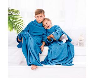 DecoKing Kiddo Couverture à manches pour enfant en microfibre Bleu foncé 90 x 105 cm