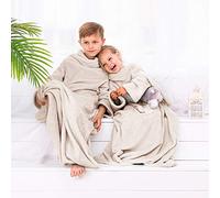 DecoKing Kiddo - Couverture Douillette à Manches pour Enfant - Polyester - Crème - 90 x 105 cm