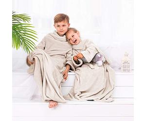 DecoKing Kiddo - Couverture Douillette à Manches pour Enfant - Polyester - Crème - 90 x 105 cm