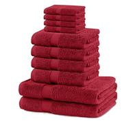 DecoKing Lot de 10 serviettes en coton qualité 525 g/m{^>2<^} 4 serviettes d’invité de 30 x 50 cm 4 serviettes de toilette de 50 x 100 cm et 2 serviettes de bain de 70 x 140 cm rouge foncé vin rouge