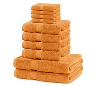 DecoKing Lot de 10 serviettes en coton qualité 525 g/m{^>2<^} 4 serviettes d'invité de 30 x 50 cm 4 serviettes de toilette de 50 x 100 cm et 2 serviettes de bain de 70 x 140 cm orange absorbant Marina