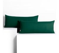 DecoKing Lot de 2 taies d'oreiller 40 x 120 cm en Jersey 100% Coton peigné avec Fermeture éclair - Vert Bouteille - Ambre