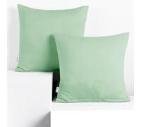 DecoKing Lot de 2 Housses de Coussin 40 x 40 cm en 100% Coton Peigné Jersey avec Fermeture éclair Menthe Ambre