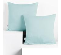 DecoKing Lot de 2 Taies d'oreiller 80 x 80 cm Jersey 100% Coton Peigné Fermeture Éclair Bleu Clair Amber