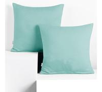 DecoKing Lot de 2 Taies d'oreiller 80 x 80 cm Jersey 100% Coton Peigné Fermeture Éclair Turquoise Clair Amber