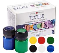 Decola Peinture Acrylique Textile Set | 6x20 ml Couleurs pour tissus lavables en machine | Fabriqué En Russie Par Nevskaya Palitra
