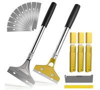 Décolleuse Papier Peint Kit, Decolle Papier Peint avec 2 Grattoirs, 30 Lames de Rechange et 3 Protections, 4' Grattoirs avec Poignée en Caoutchouc, pour Peinture Murale, Colle Carrelage, Autocollants