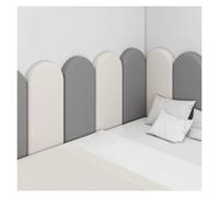 Décollez et collez la tête de lit, rembourrage mural 3D de protection des enfants, panneaux muraux rembourrés en cuir pour lit queen-size (blanc et gris, 150 x 50 cm)