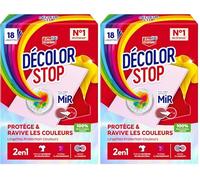 Decolor Stop - 2 en 1 -Protege et Ravive les Couleurs - Lingettes Protection Couleurs - Evite les Accidents de Decoloration - Protege du Ternissement - Ravive les Couleurs - x18 Lingettes (Lot de 2)