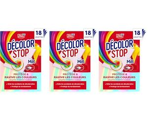 Decolor Stop - 2 en 1 -Protege et Ravive les Couleurs - Lingettes Protection Couleurs - Evite les Accidents de Decoloration - Protege du Ternissement - Ravive les Couleurs - x18 Lingettes (Lot de 3)
